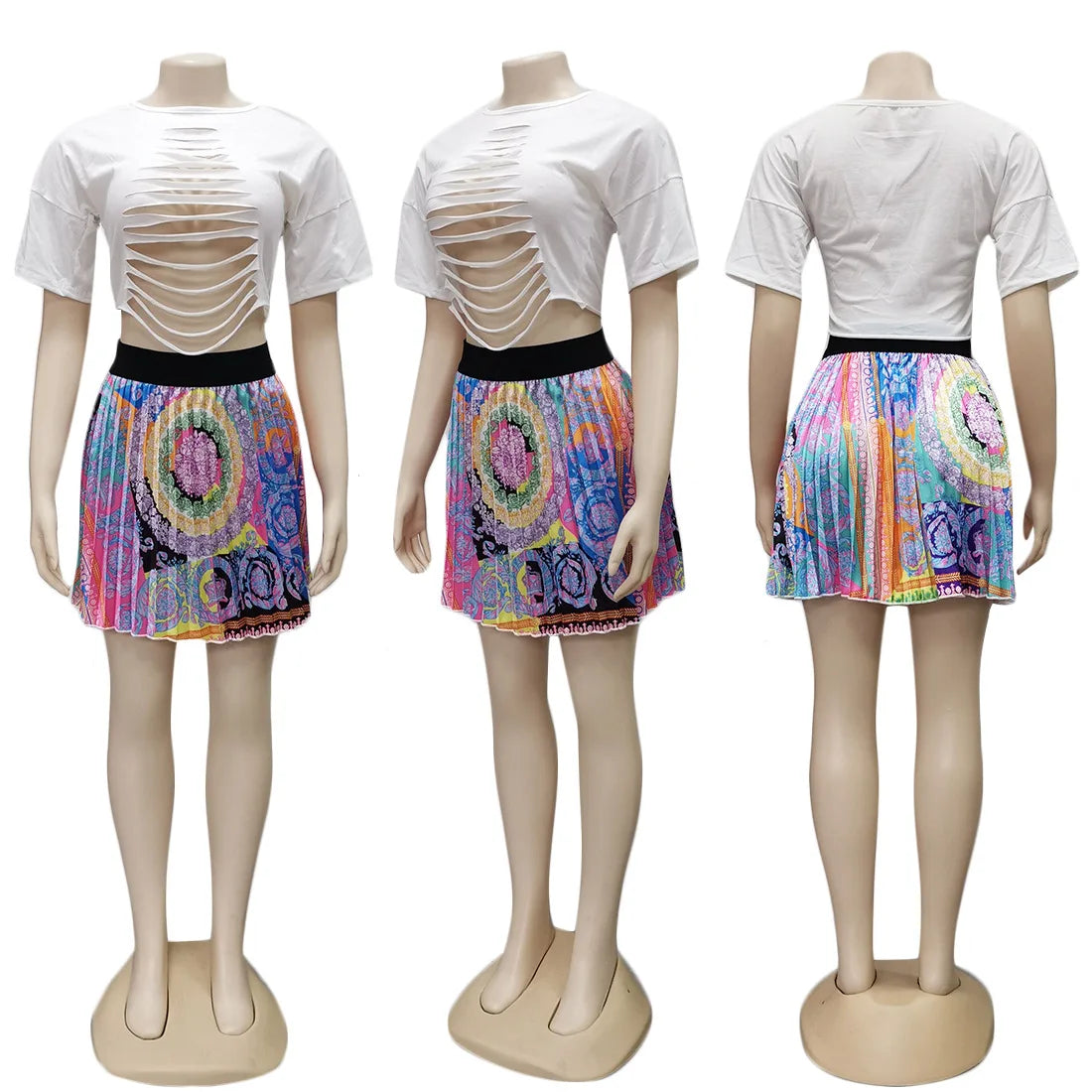 2 Pieces Set Sexy Autumn Fashion Women Set 2021 Female Tops Floral Print Long Sleeve Shirt Elastic Waist Mini Skirts
