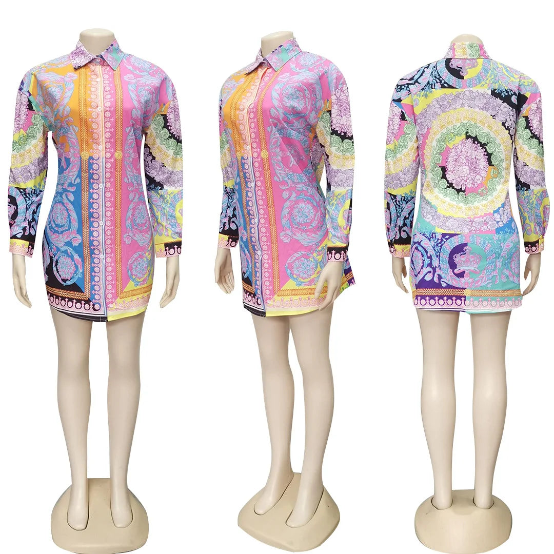 2 Pieces Set Sexy Autumn Fashion Women Set 2021 Female Tops Floral Print Long Sleeve Shirt Elastic Waist Mini Skirts