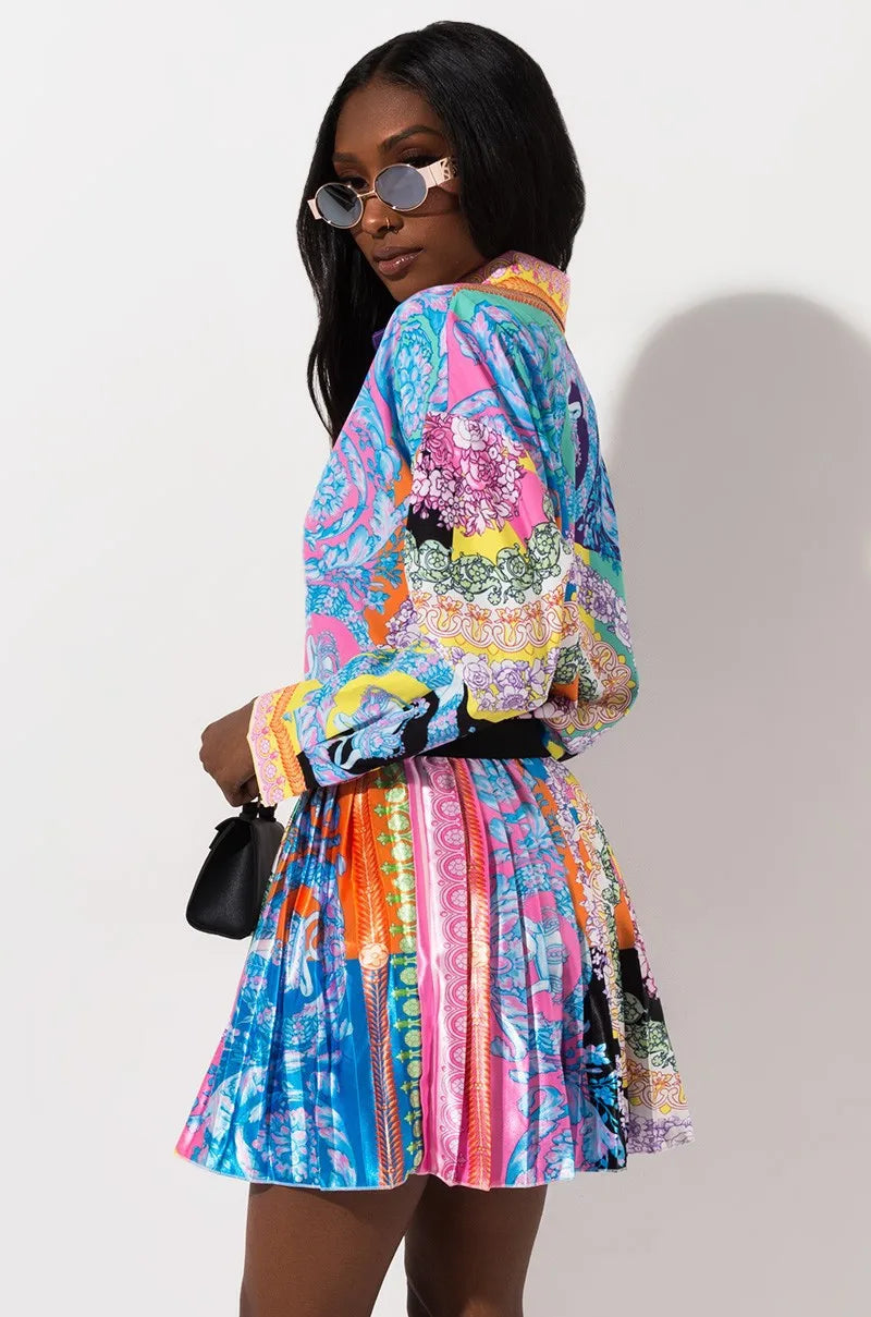 2 Pieces Set Sexy Autumn Fashion Women Set 2021 Female Tops Floral Print Long Sleeve Shirt Elastic Waist Mini Skirts
