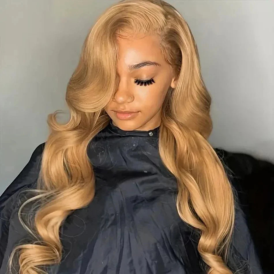 #27 Honey Blonde 13x4 HD Lace Front Wigs Human Hair 30 32 34Inch Body Wave Lace Frontal Colored Human Hair Wigs 180% Density
