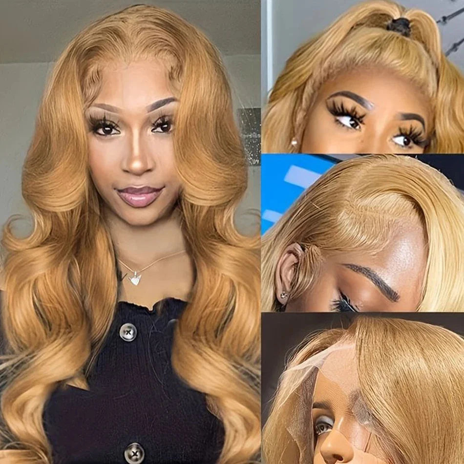 #27 Honey Blonde 13x4 HD Lace Front Wigs Human Hair 30 32 34Inch Body Wave Lace Frontal Colored Human Hair Wigs 180% Density