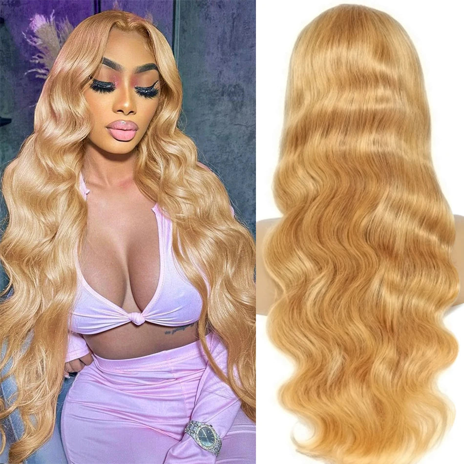 #27 Honey Blonde 13x4 HD Lace Front Wigs Human Hair 30 32 34Inch Body Wave Lace Frontal Colored Human Hair Wigs 180% Density