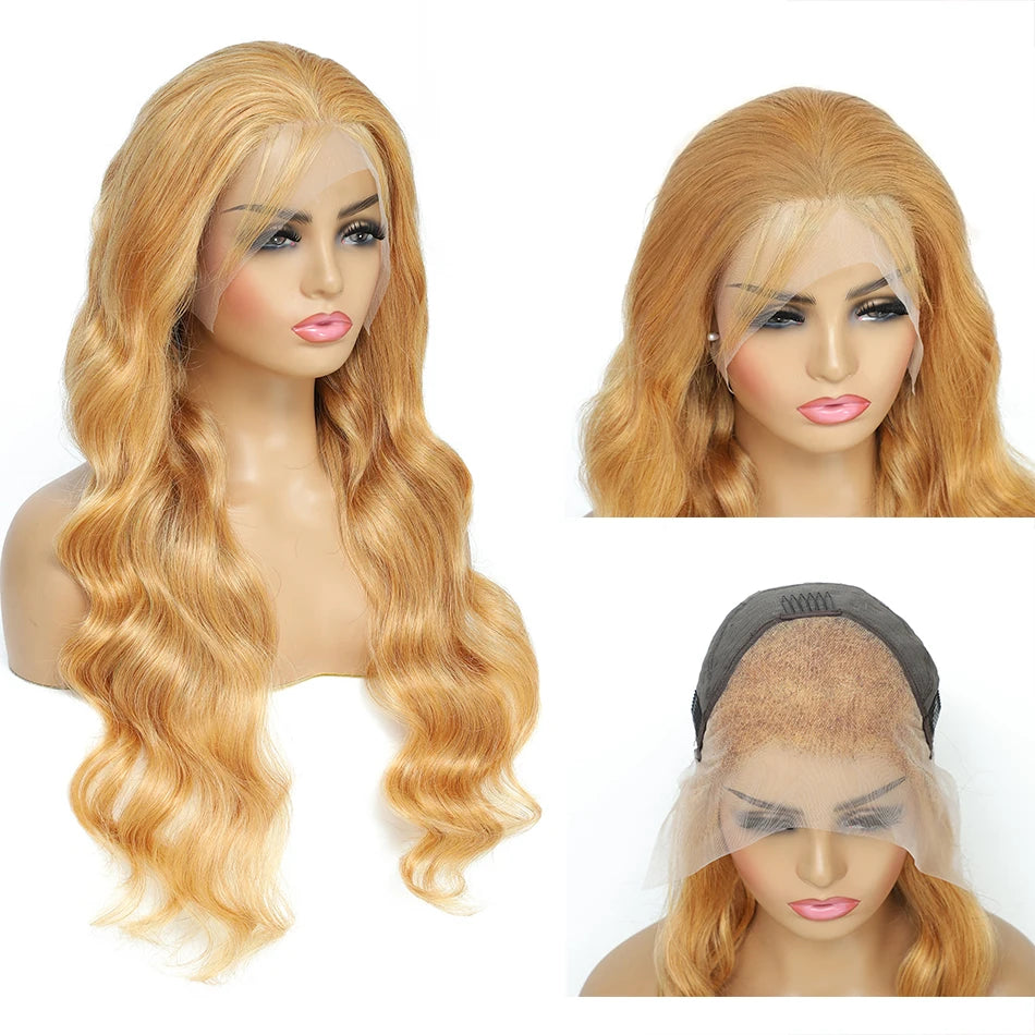 #27 Honey Blonde 13x4 HD Lace Front Wigs Human Hair 30 32 34Inch Body Wave Lace Frontal Colored Human Hair Wigs 180% Density