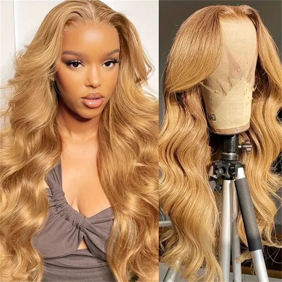 #27 Honey Blonde 13x4 HD Lace Front Wigs Human Hair 30 32 34Inch Body Wave Lace Frontal Colored Human Hair Wigs 180% Density
