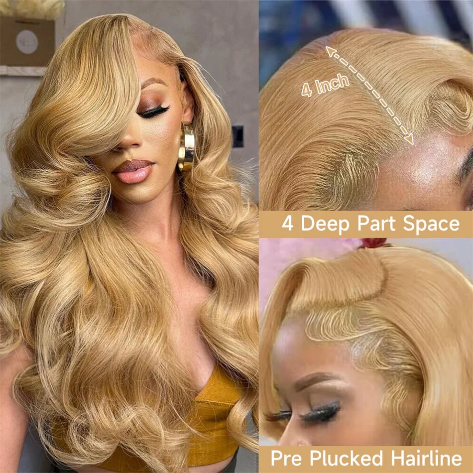 #27 Honey Blonde 13x4 HD Lace Front Wigs Human Hair 30 32 34Inch Body Wave Lace Frontal Colored Human Hair Wigs 180% Density
