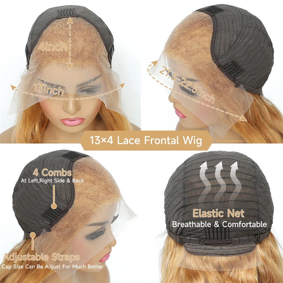 #27 Honey Blonde 13x4 HD Lace Front Wigs Human Hair 30 32 34Inch Body Wave Lace Frontal Colored Human Hair Wigs 180% Density