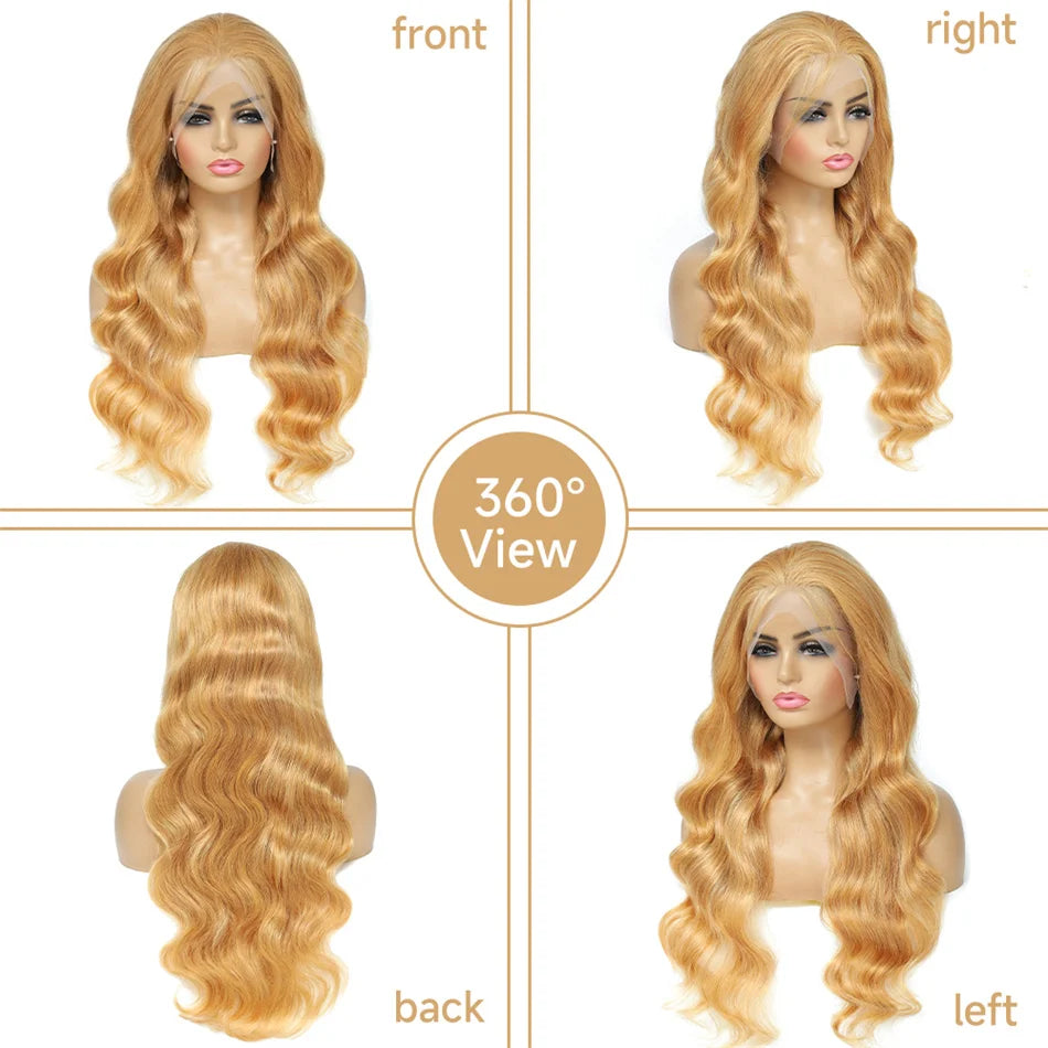 #27 Honey Blonde 13x4 HD Lace Front Wigs Human Hair 30 32 34Inch Body Wave Lace Frontal Colored Human Hair Wigs 180% Density