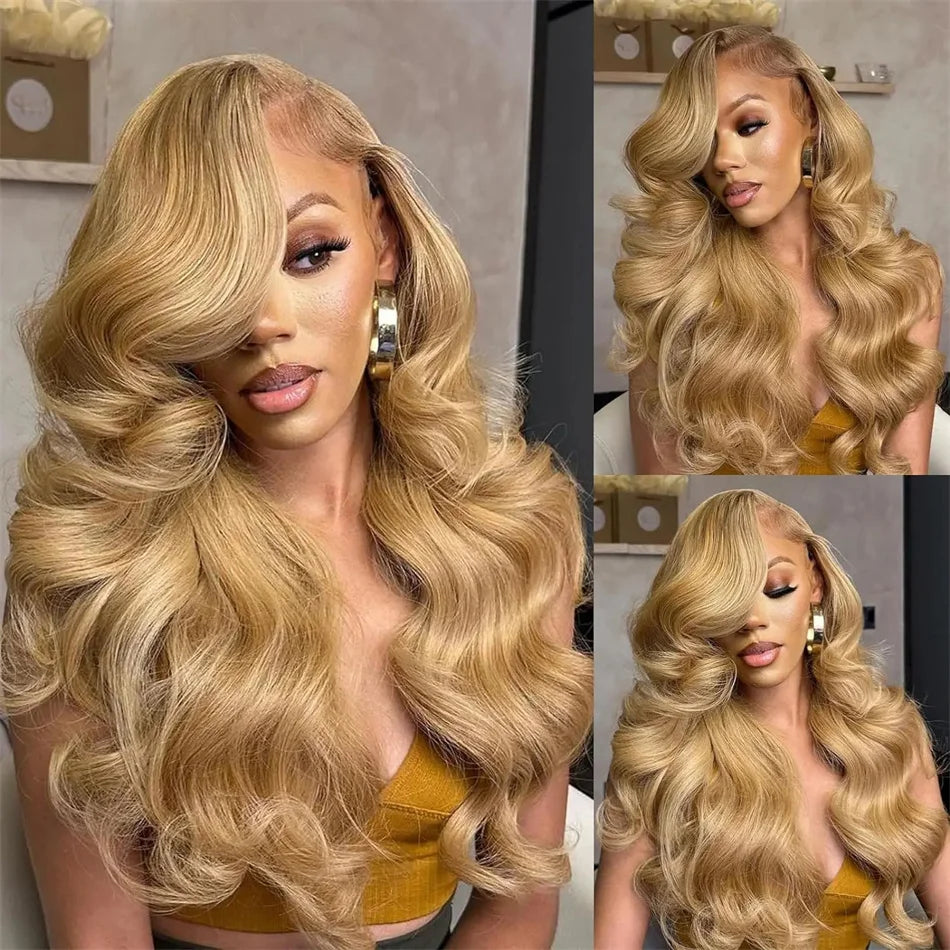 #27 Honey Blonde 13x4 HD Lace Front Wigs Human Hair 30 32 34Inch Body Wave Lace Frontal Colored Human Hair Wigs 180% Density